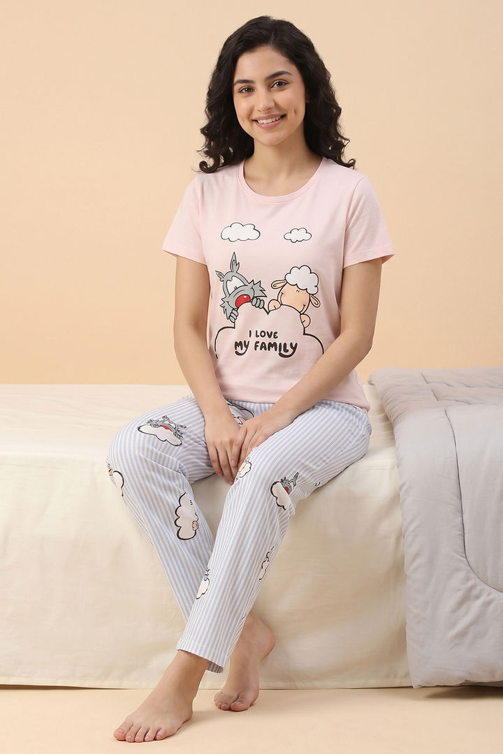Zivame Farm Lore Knit Cotton Pyjama Set - Cradle Pink — image 4